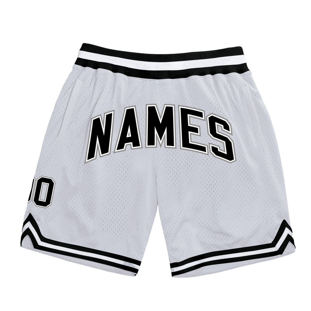 Custom White Black-Gray Authentic Throwback Basketball Shorts