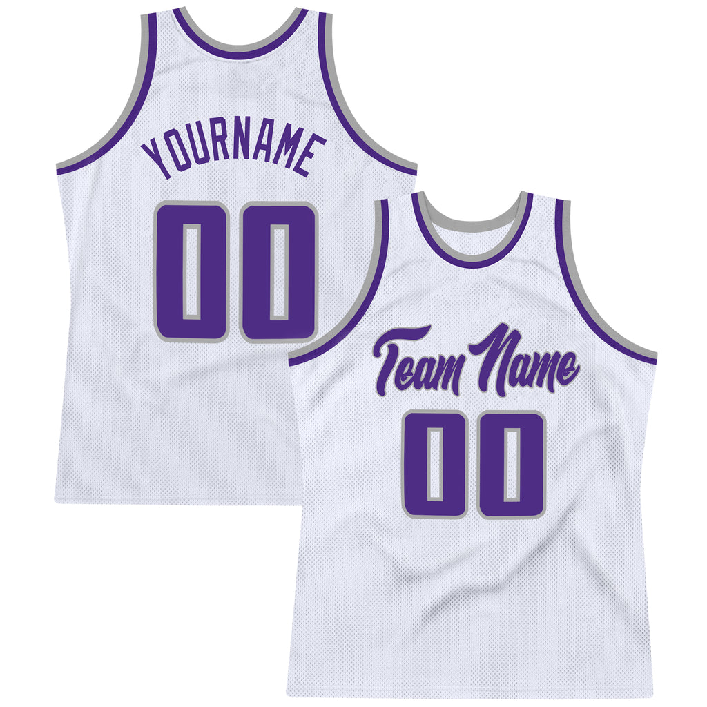 Custom White Purple-Gray Authentic Throwback Basketball Jersey