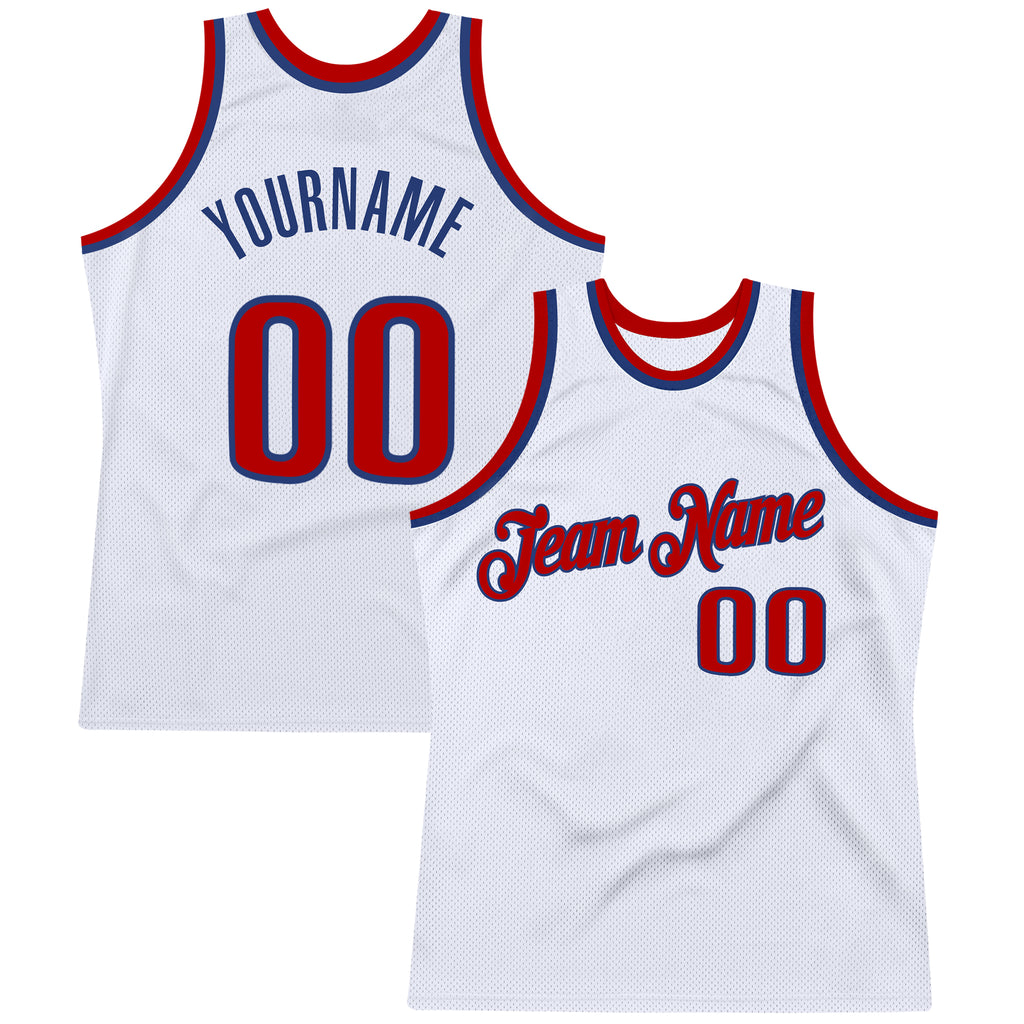 Custom White Red-Royal Authentic Throwback Basketball Jersey