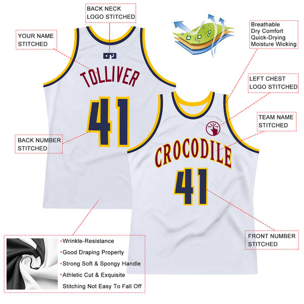 Custom White Navy-Gold Authentic Throwback Basketball Jersey