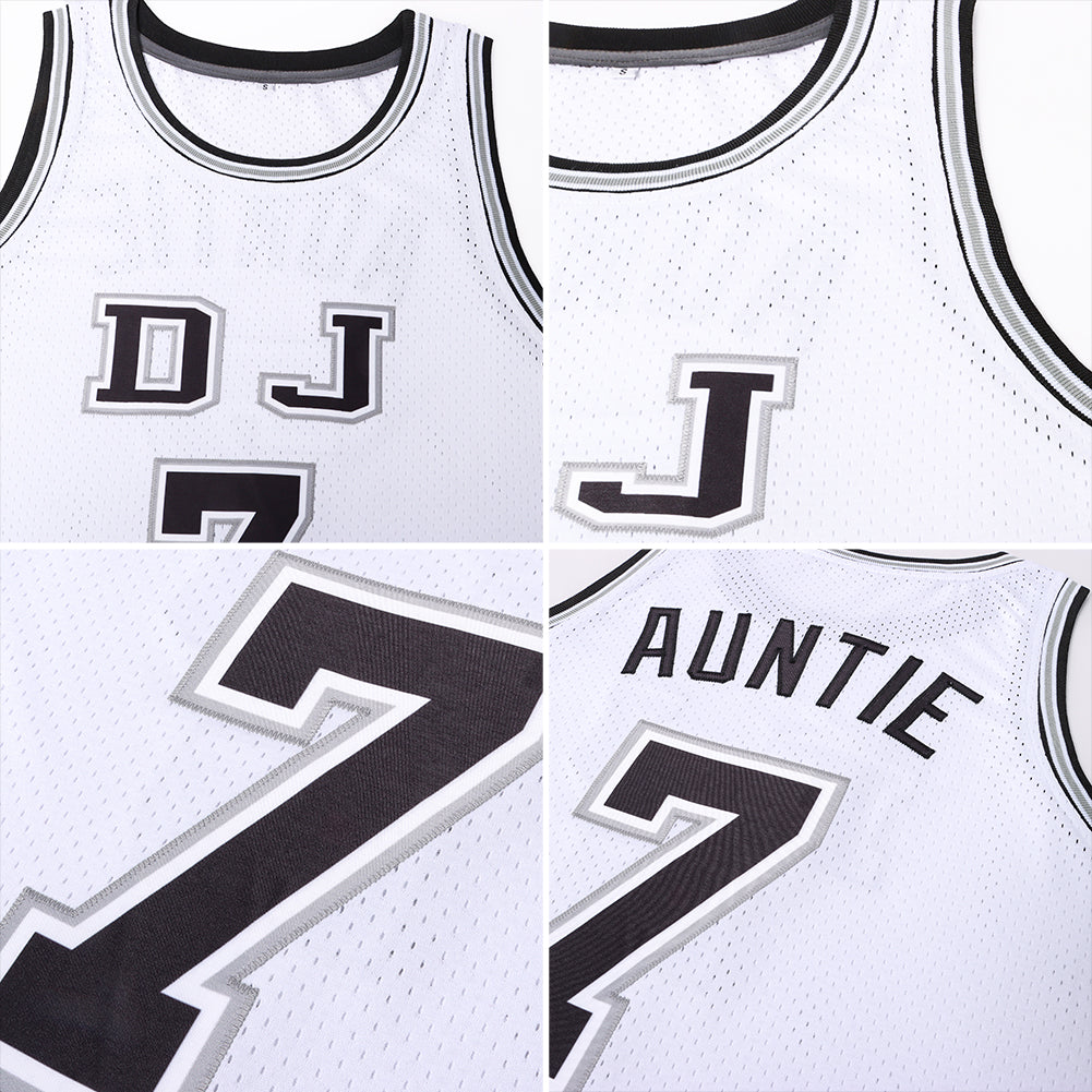 Custom White Black-Gray Authentic Throwback Basketball Jersey
