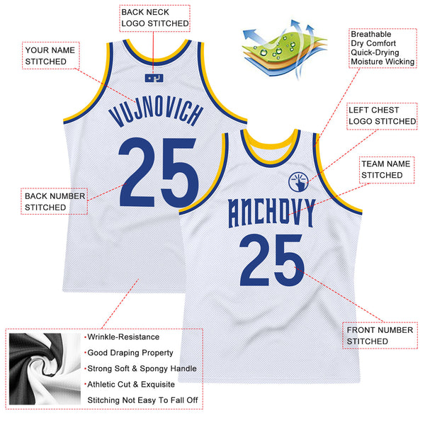 Custom White Royal-Gold Authentic Throwback Basketball Jersey