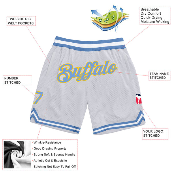 Custom White Light Blue-Gold Authentic Throwback Basketball Shorts