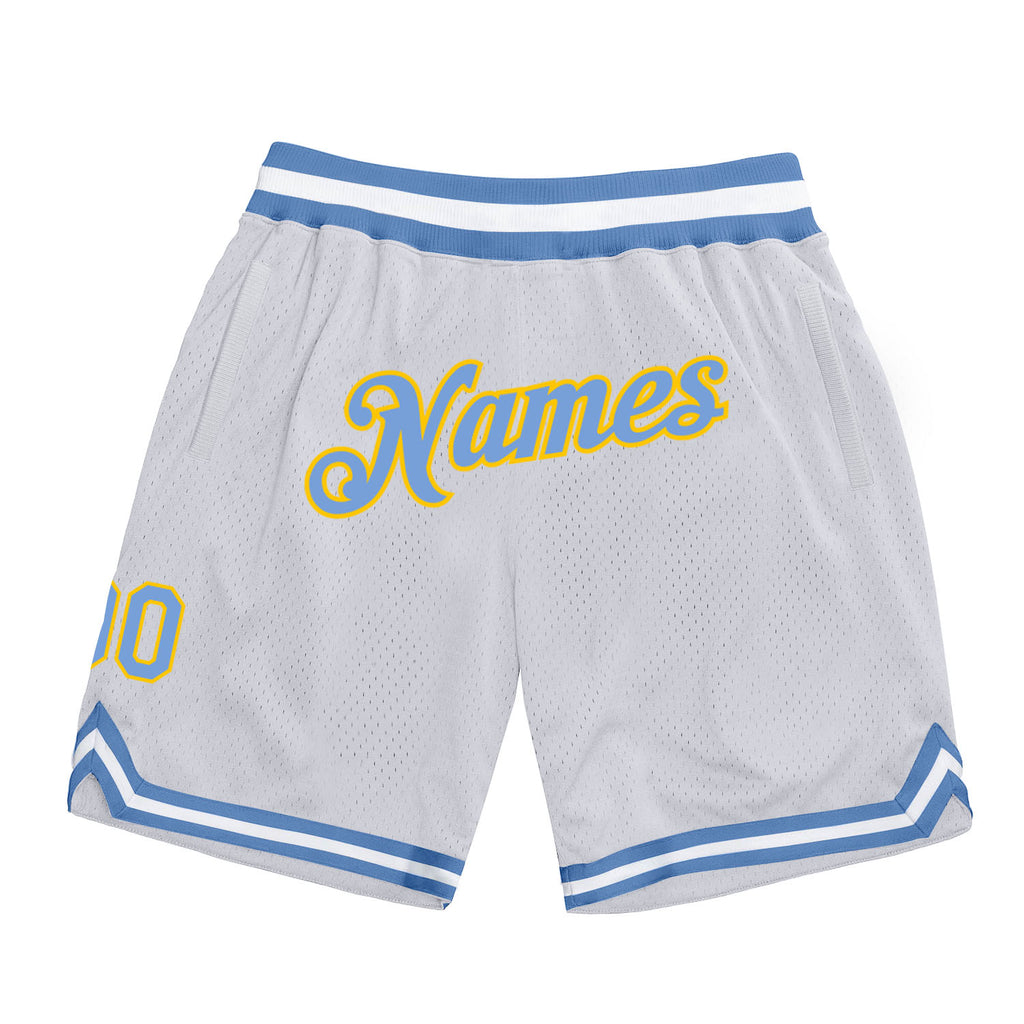 Custom White Light Blue-Gold Authentic Throwback Basketball Shorts