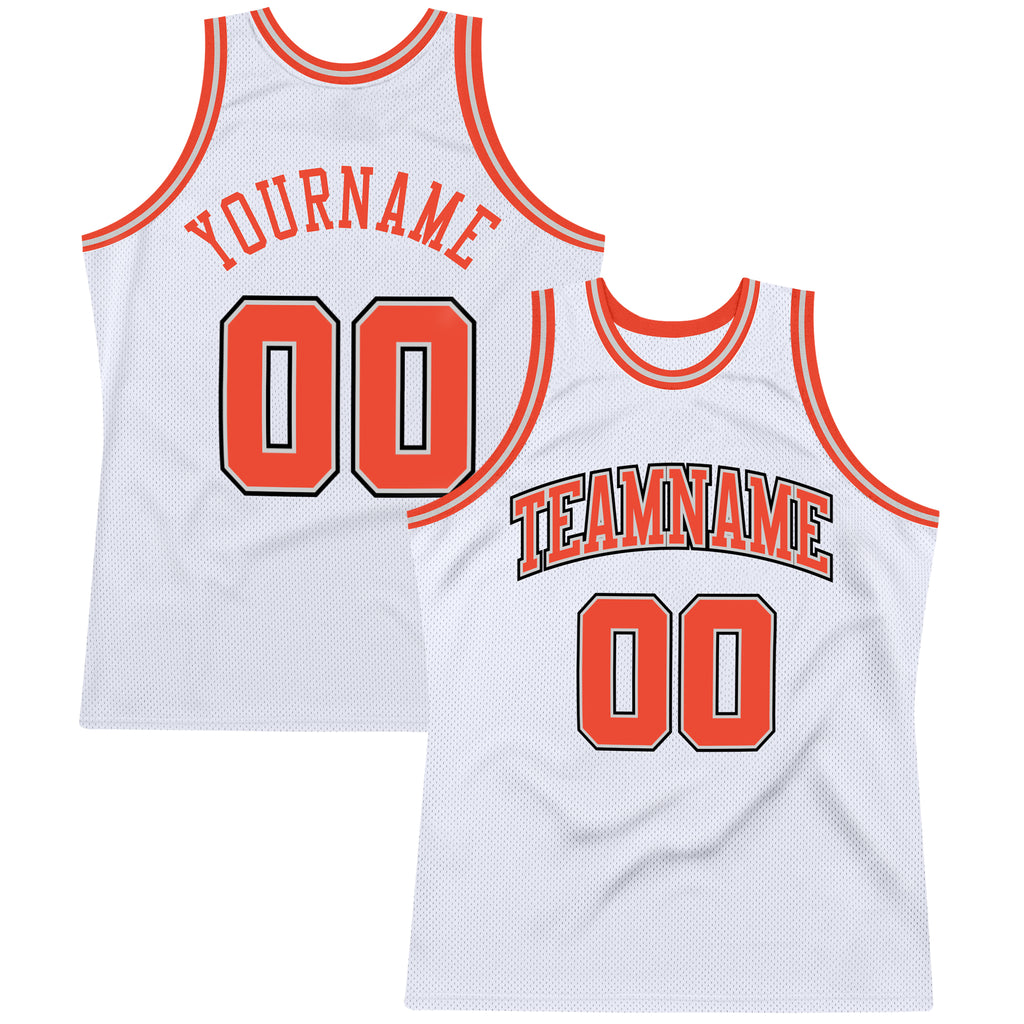 Custom White Orange-Gray Authentic Throwback Basketball Jersey