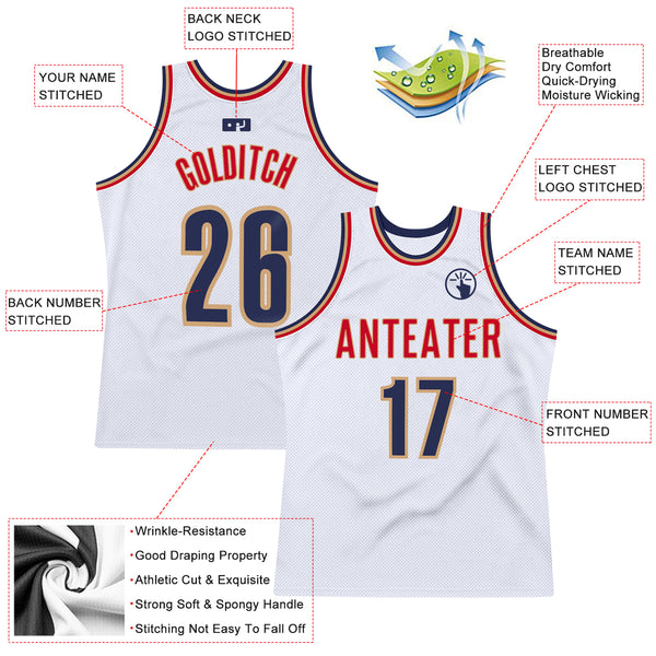 Custom White Navy-Old Gold Authentic Throwback Basketball Jersey