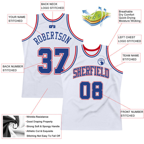 Custom White Royal-Red Authentic Throwback Basketball Jersey