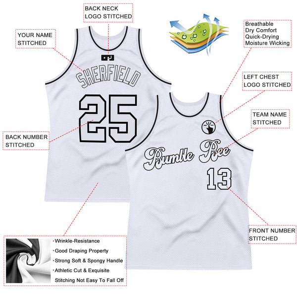 Custom White White-Black Authentic Throwback Basketball Jersey