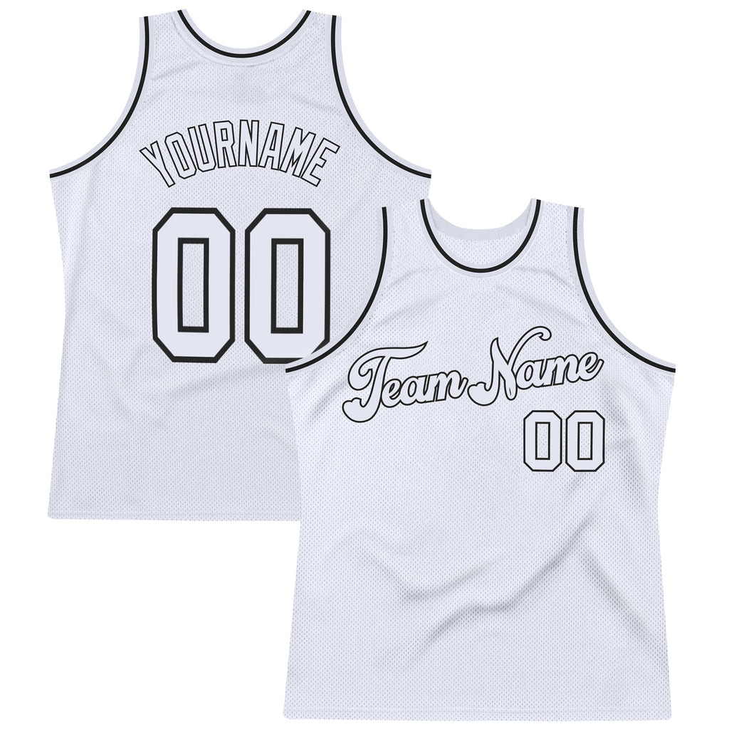 Custom White White-Black Authentic Throwback Basketball Jersey