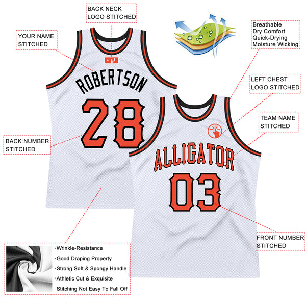 Custom White Orange-Black Authentic Throwback Basketball Jersey