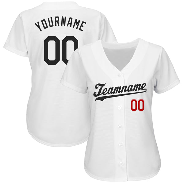 Custom White Black-Red Authentic Baseball Jersey