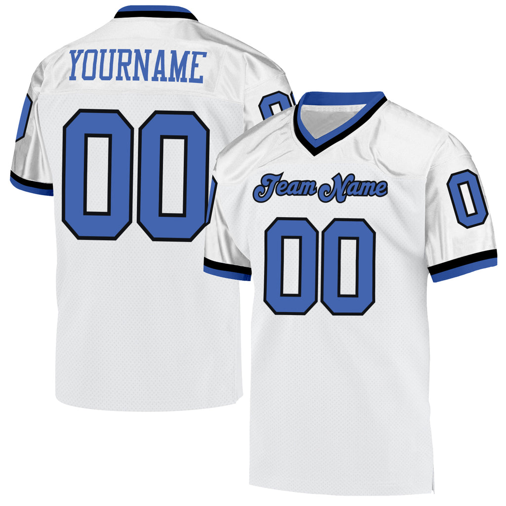 Custom White Blue-Black Mesh Authentic Throwback Football Jersey