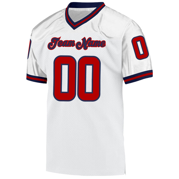 Custom White Red-Navy Mesh Authentic Throwback Football Jersey