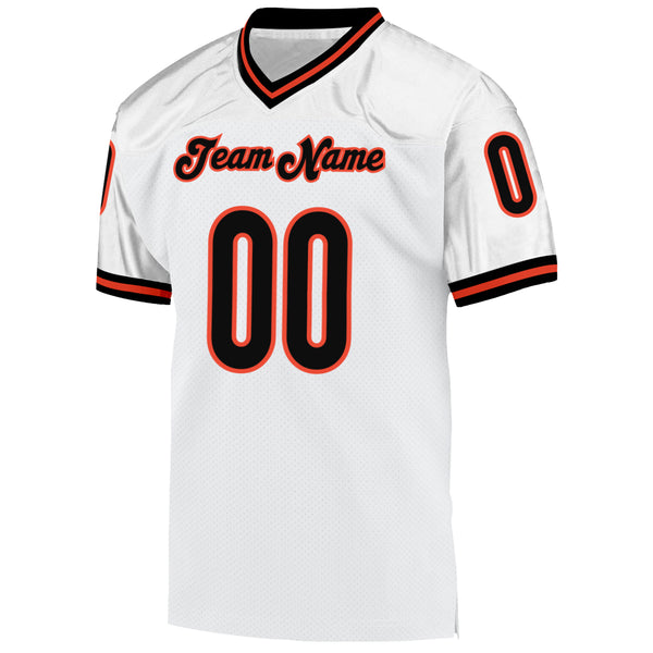 Custom White Black-Orange Mesh Authentic Throwback Football Jersey