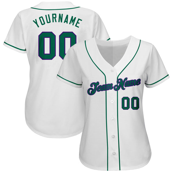 Custom White Kelly Green-Purple Authentic Baseball Jersey