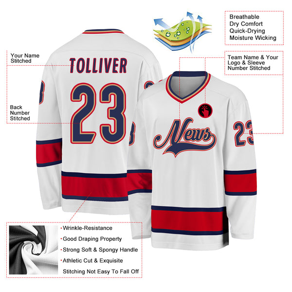 Custom White Navy-Red Hockey Jersey