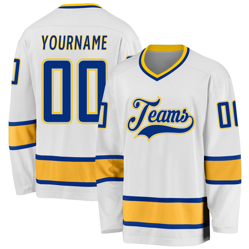 Custom White Royal-Gold Hockey Jersey