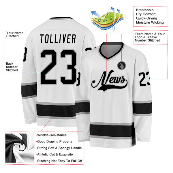 Custom White Black-Gray Hockey Jersey