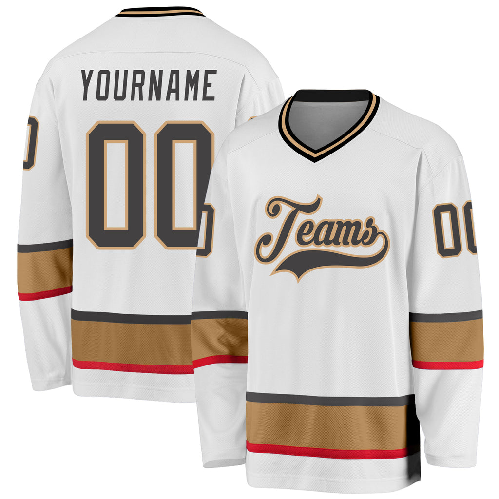 Custom White Steel Gray-Old Gold Hockey Jersey