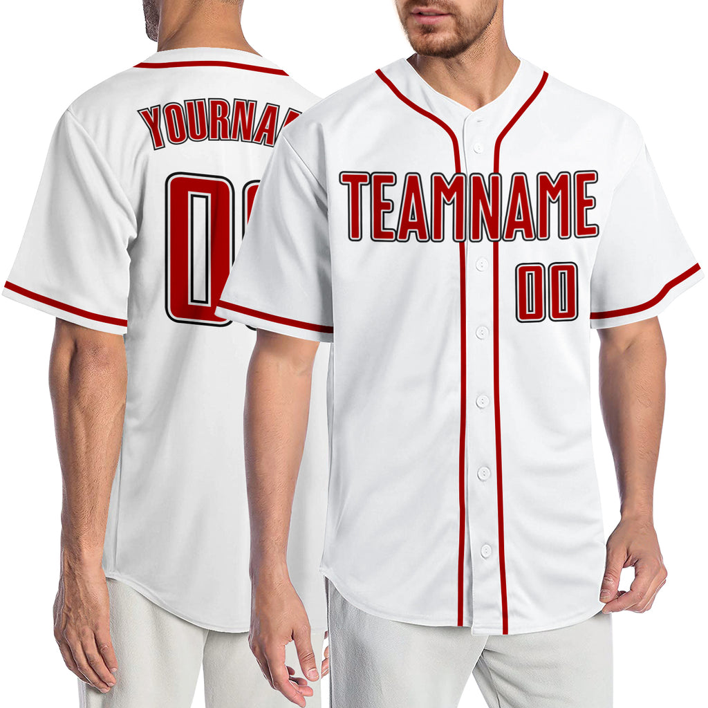 Custom White Red-Black Authentic Baseball Jersey