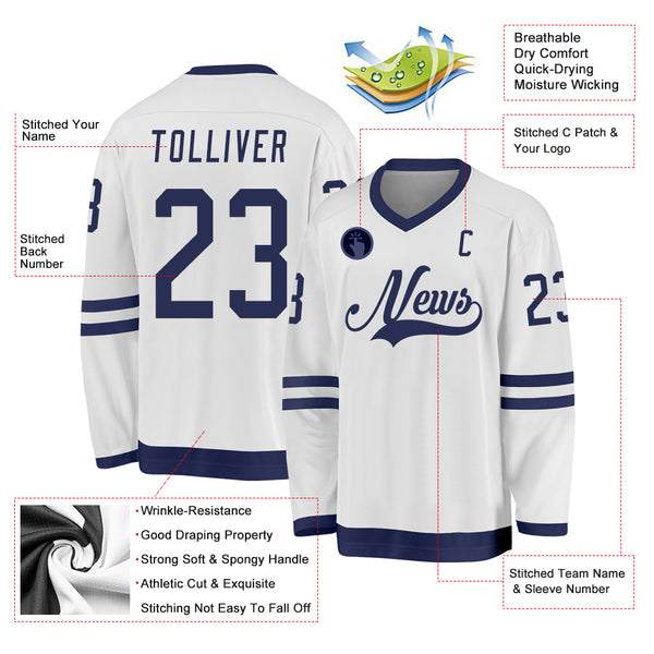 Custom White Navy Hockey Jersey