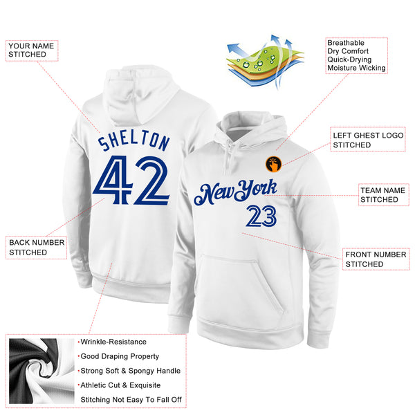 Custom Stitched White White-Royal Sports Pullover Sweatshirt Hoodie