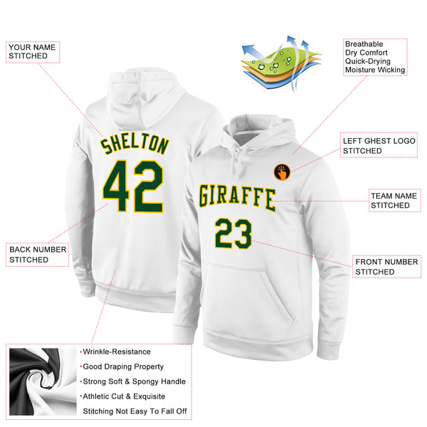 Custom Stitched White Green-Gold Sports Pullover Sweatshirt Hoodie