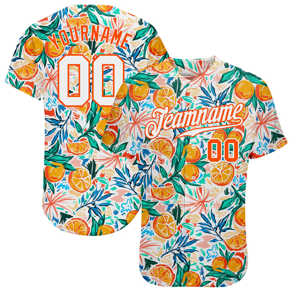 Custom White Orange 3D Pattern Design Fruit Authentic Baseball Jersey