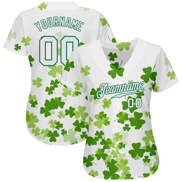 Custom White White-Kelly Green 3D Pattern Design Authentic St. Patrick's Day Baseball Jersey