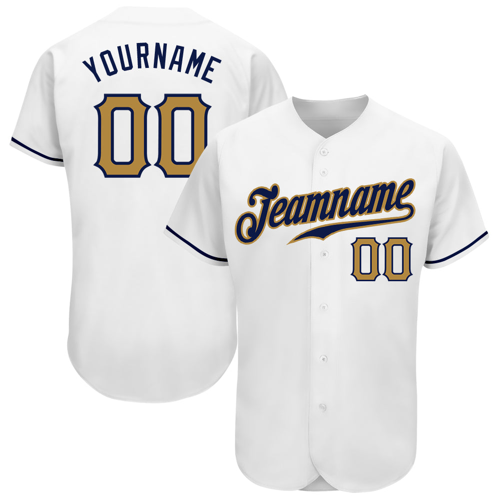 Custom White Old Gold-Navy Authentic Baseball Jersey