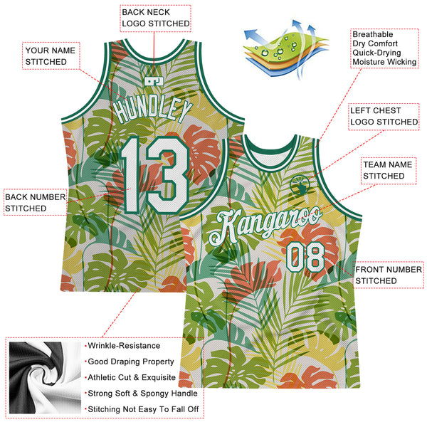 Custom White White-Kelly Green 3D Pattern Hawaii Palm Trees Authentic Basketball Jersey